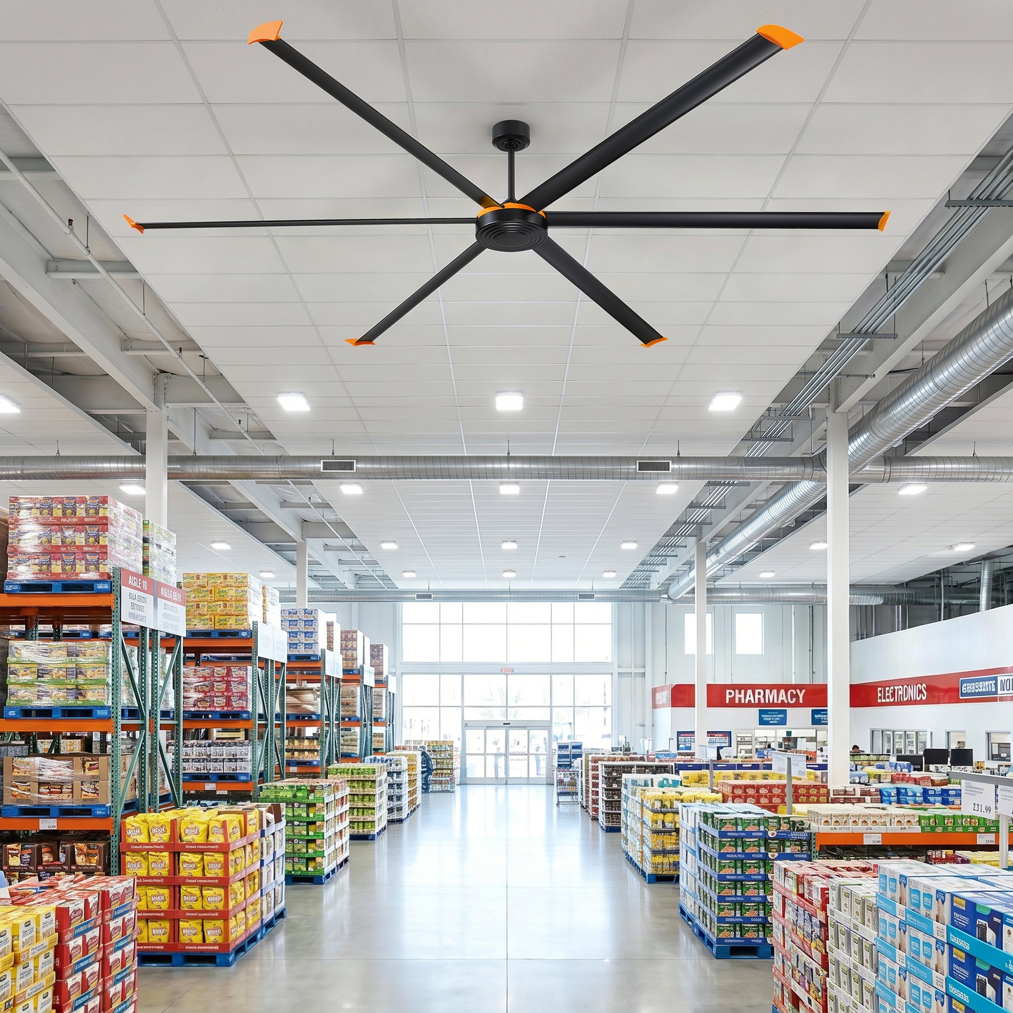 120" Isaac HVLS Fan Black Industrial Extra Large Ceiling Fan with Remote Control