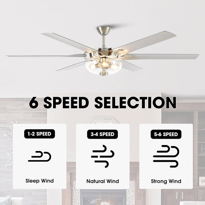 Ventilador de techo moderno de níquel satinado con motor CC de 70