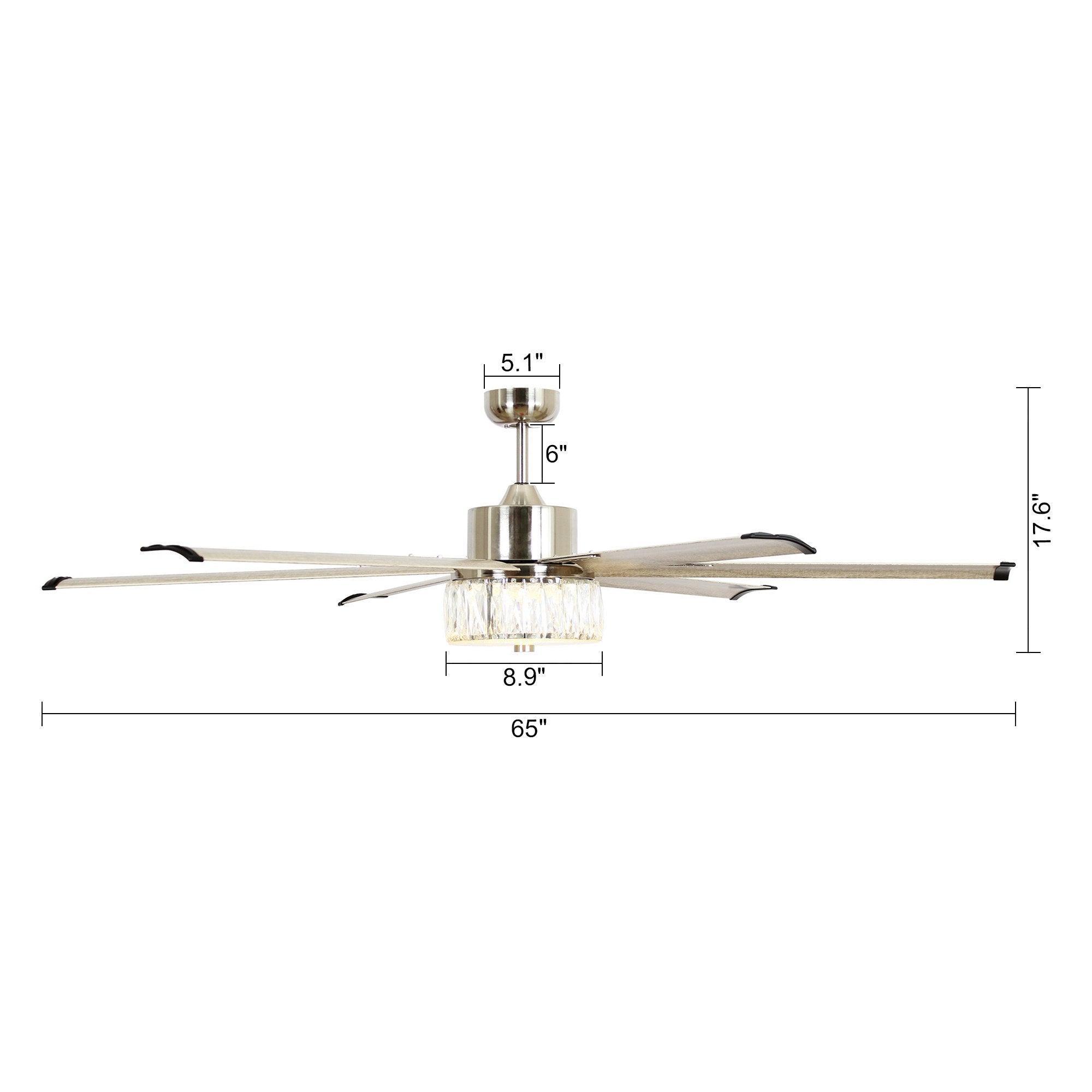 Ventilador de techo reversible moderno de níquel cepillado con motor de CC de 65
