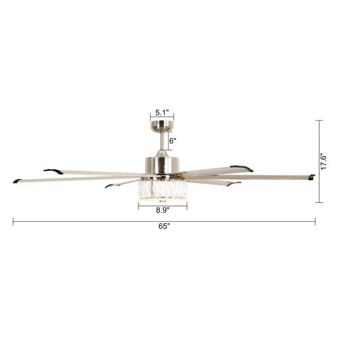 65" Modern Brushed Nickel DC Motor Downrod Mount Reversible Ceiling Fan with Lighting and Remote Control