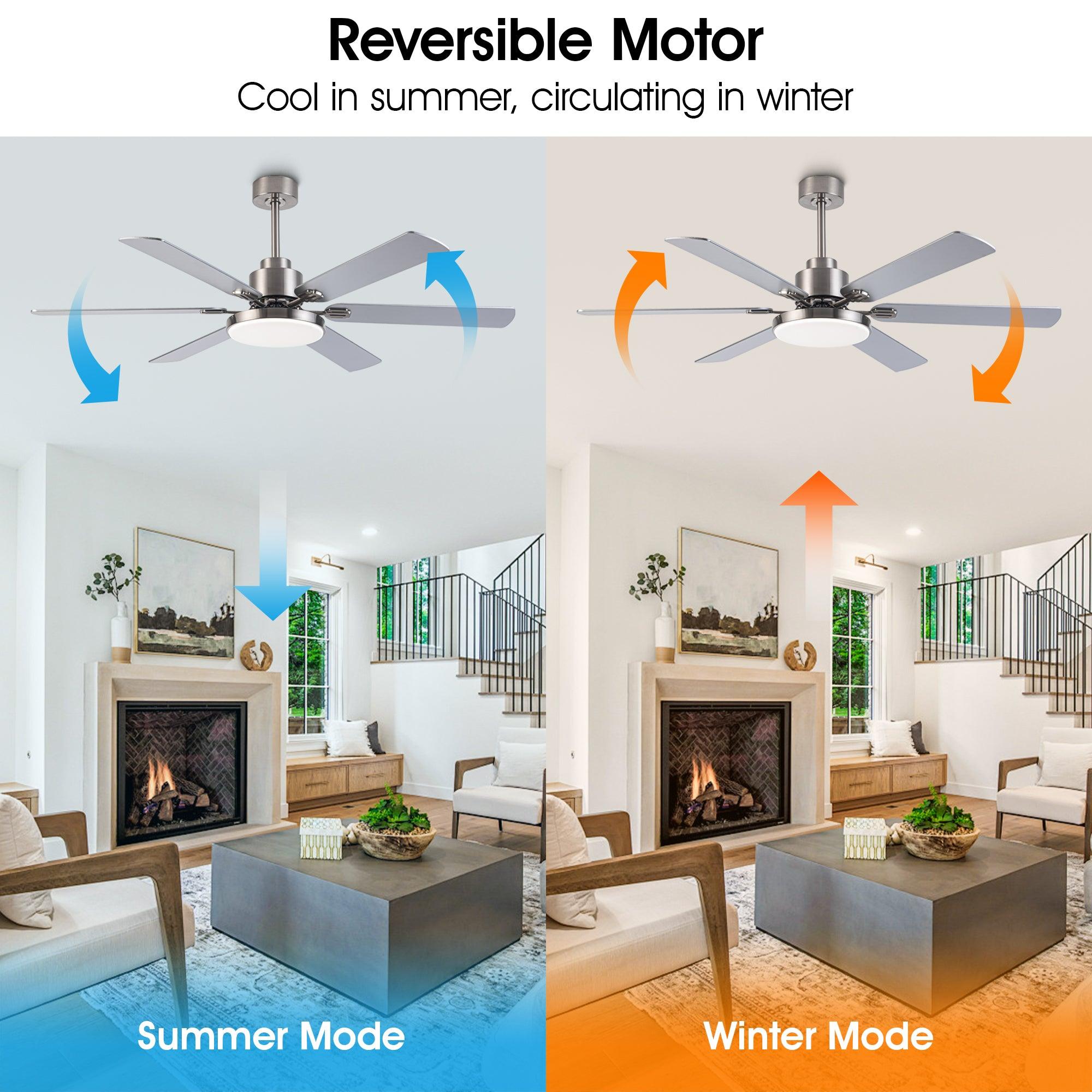 60 "moderno de níquel satinado DC Motor Downrod Mount Reversible Ventilador de techo con iluminación y control remoto