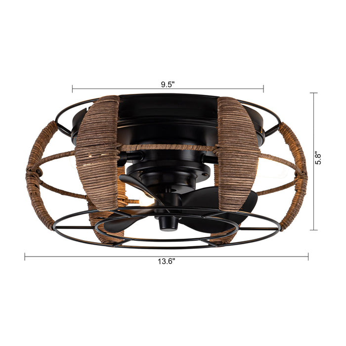 14" Mussoorie Farmhouse DC Motor Flush Mount Reversible Iron Ceiling Fan with Lighting and Remote Control