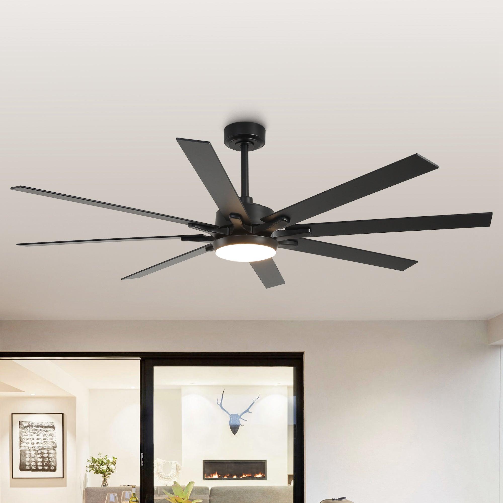 Ventilador de techo moderno Teresa de 65 pulgadas con aspas de doble cara, control remoto y luz LED.