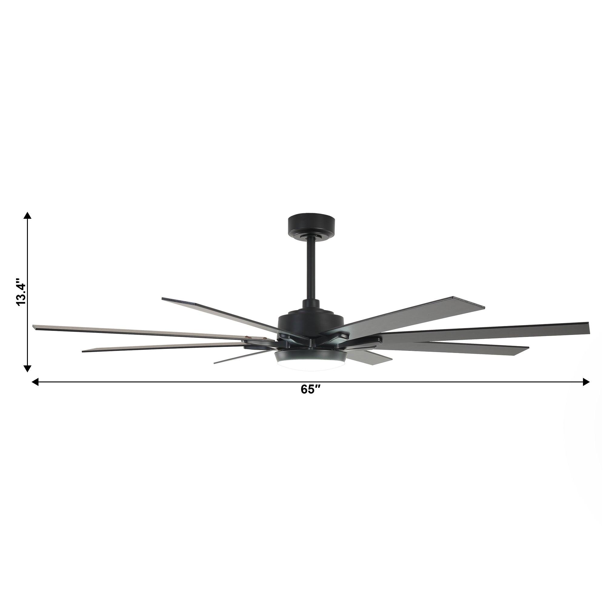 Ventilador de techo moderno Teresa de 65 pulgadas con aspas de doble cara, control remoto y luz LED.