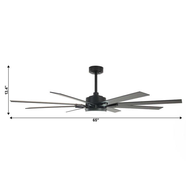 Ventilador de techo moderno Teresa de 65 pulgadas con aspas de doble cara, control remoto y luz LED.