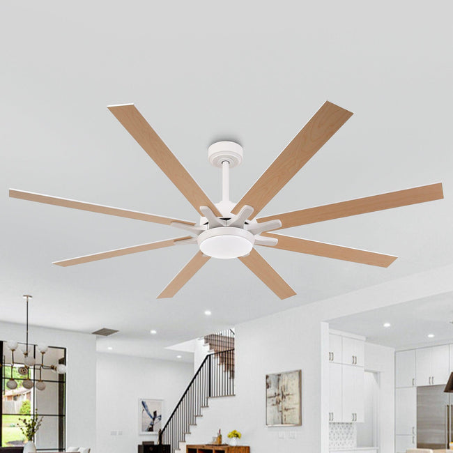 Ventilador de techo moderno Teresa de 65 pulgadas con aspas de doble cara, control remoto y luz LED.