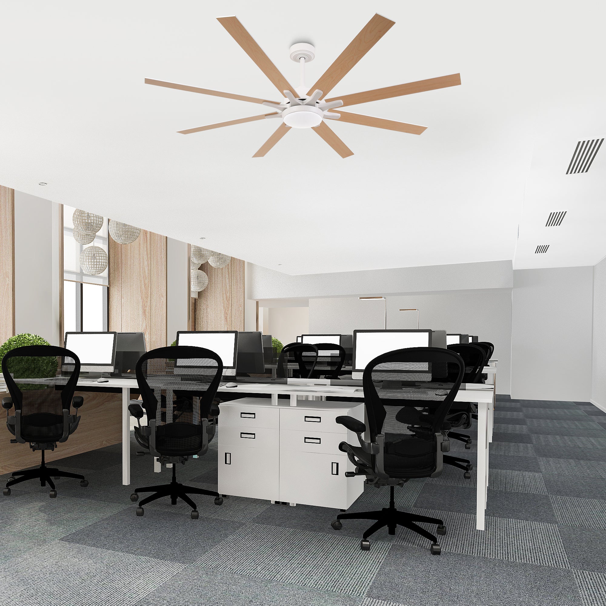 Ventilador de techo moderno Teresa de 65 pulgadas con aspas de doble cara, control remoto y luz LED.