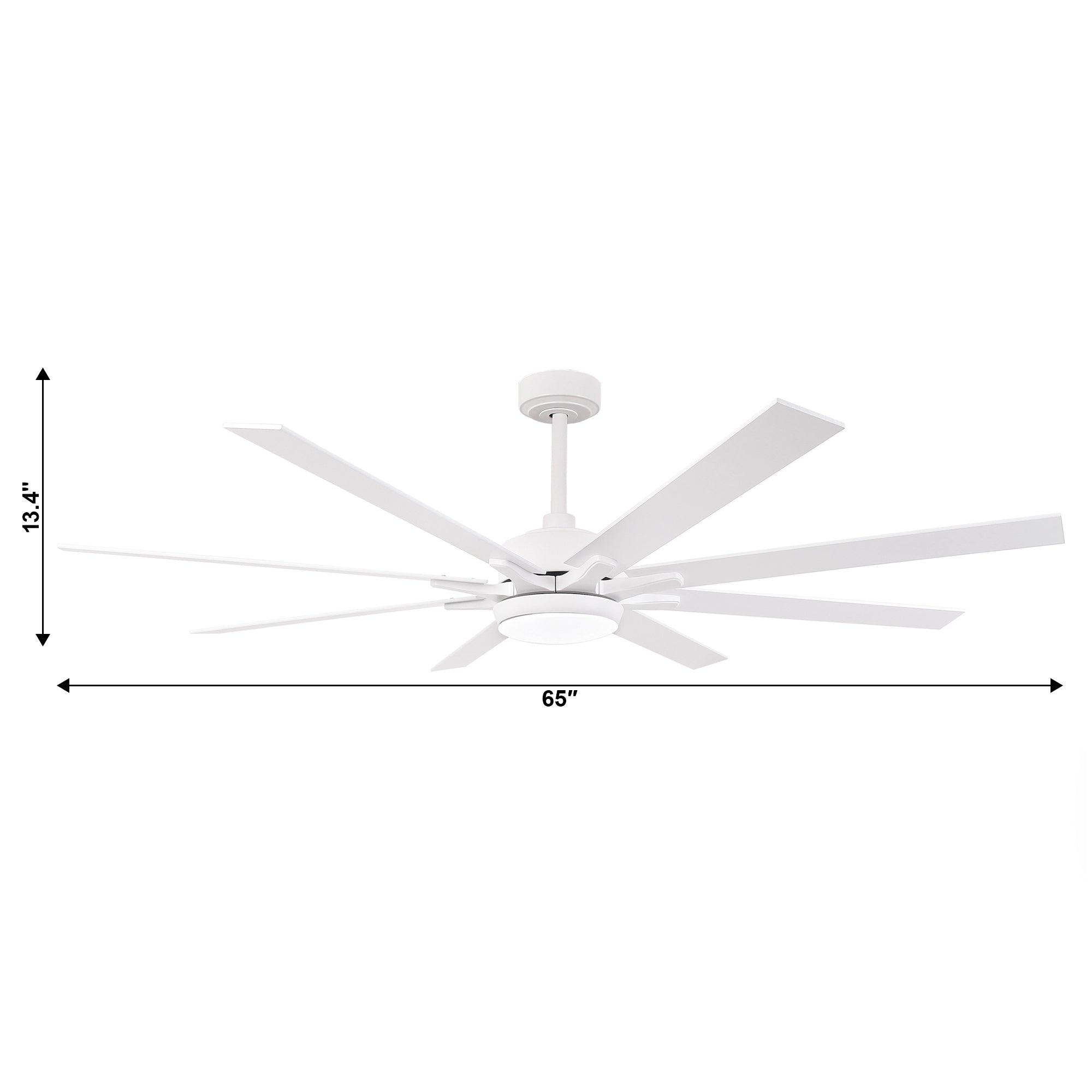 Ventilador de techo moderno Teresa de 65 pulgadas con aspas de doble cara, control remoto y luz LED.