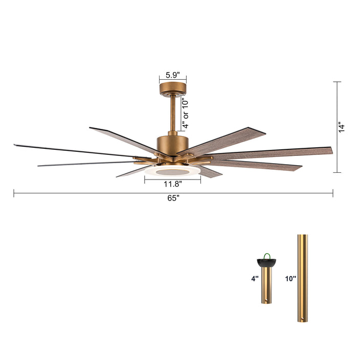 65" Godavari Industrial Downrod Mount Reversible Ceiling Fan with LED Lighting and Remote Control