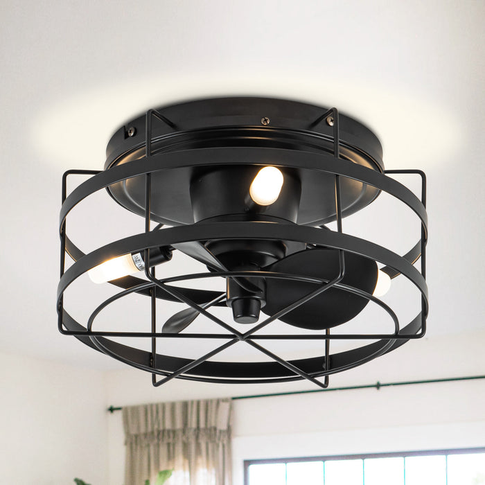 13" Madurai Farmhouse Flush Mount Reversible Ceiling Fan with Lighting and Remote Control