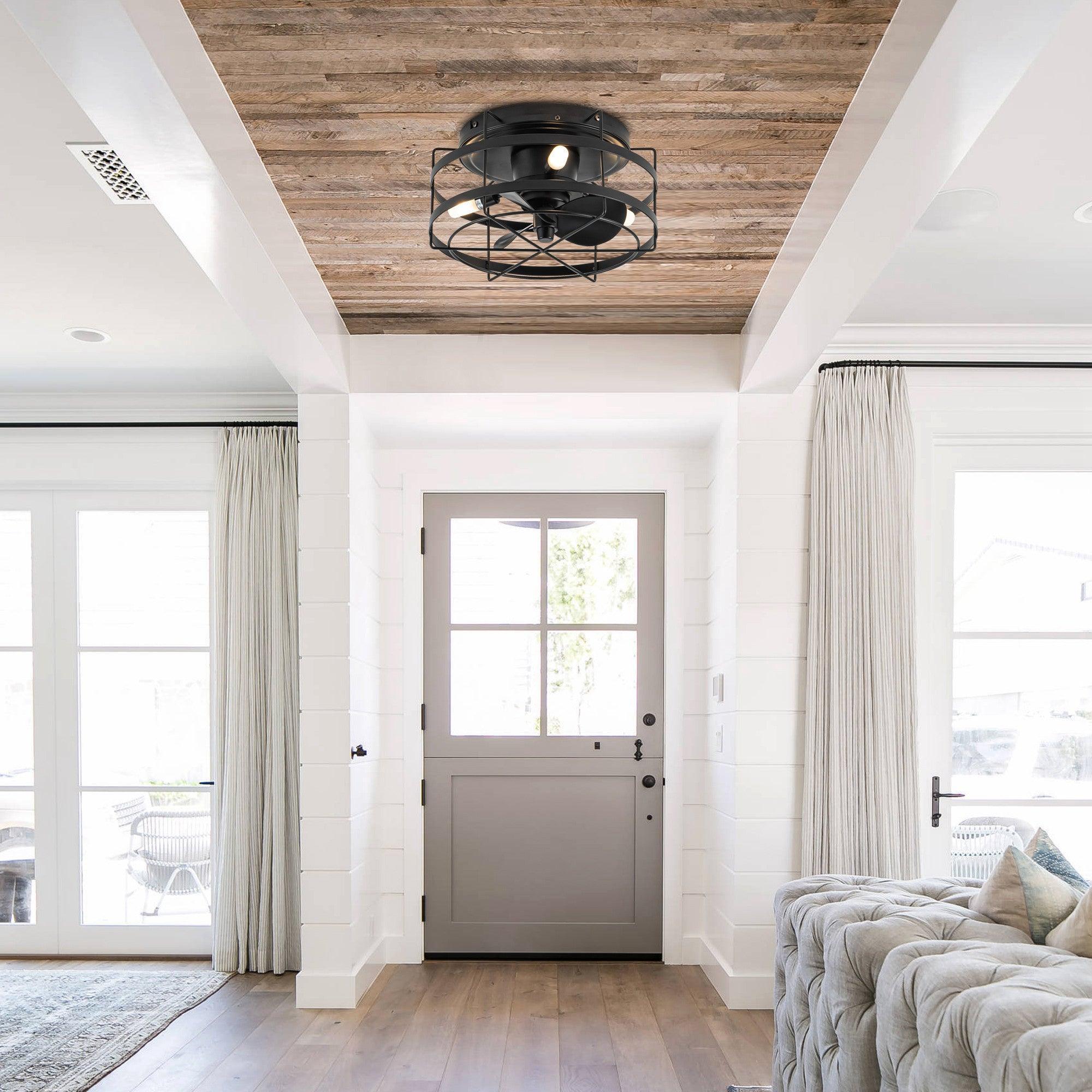 13" Madurai Farmhouse Flush Mount Reversible Ceiling Fan with Lighting and Remote Control