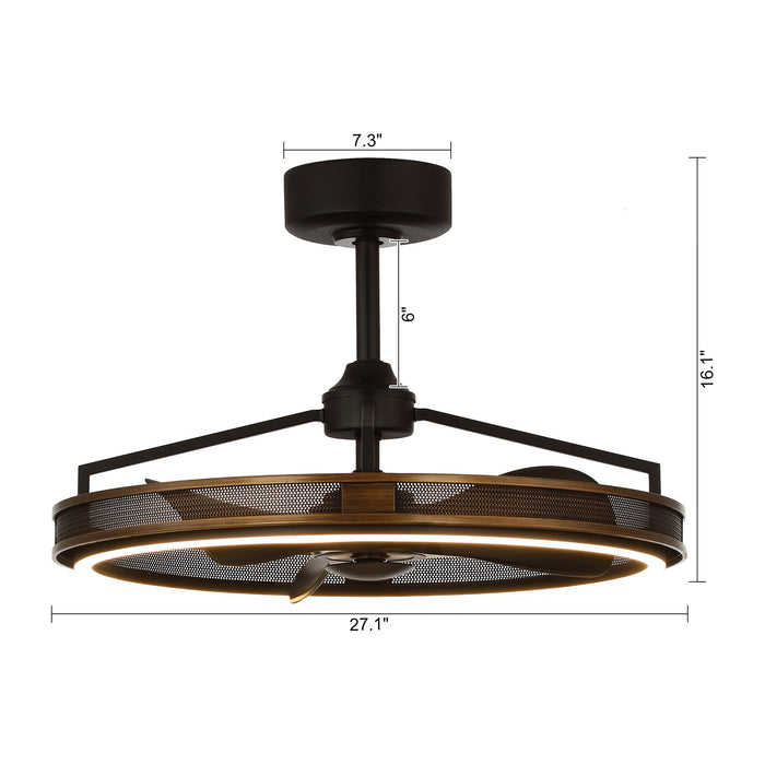 27" Jarpur Industrial Downrod Mount Ceiling Fan with LED Lighting and Remote Control