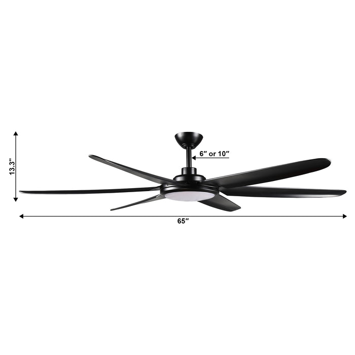 65" Industrial DC Motor Downrod Mount Ceiling Fan with Lighting and Remote Control