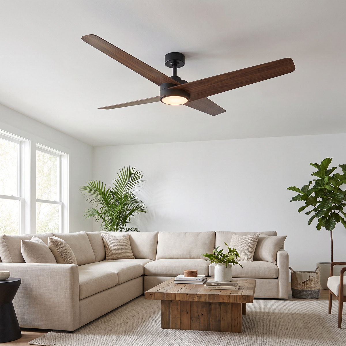 Ventilador de techo reversible Parvez de 60" con motor de CC, montaje en varilla, iluminación y control remoto
