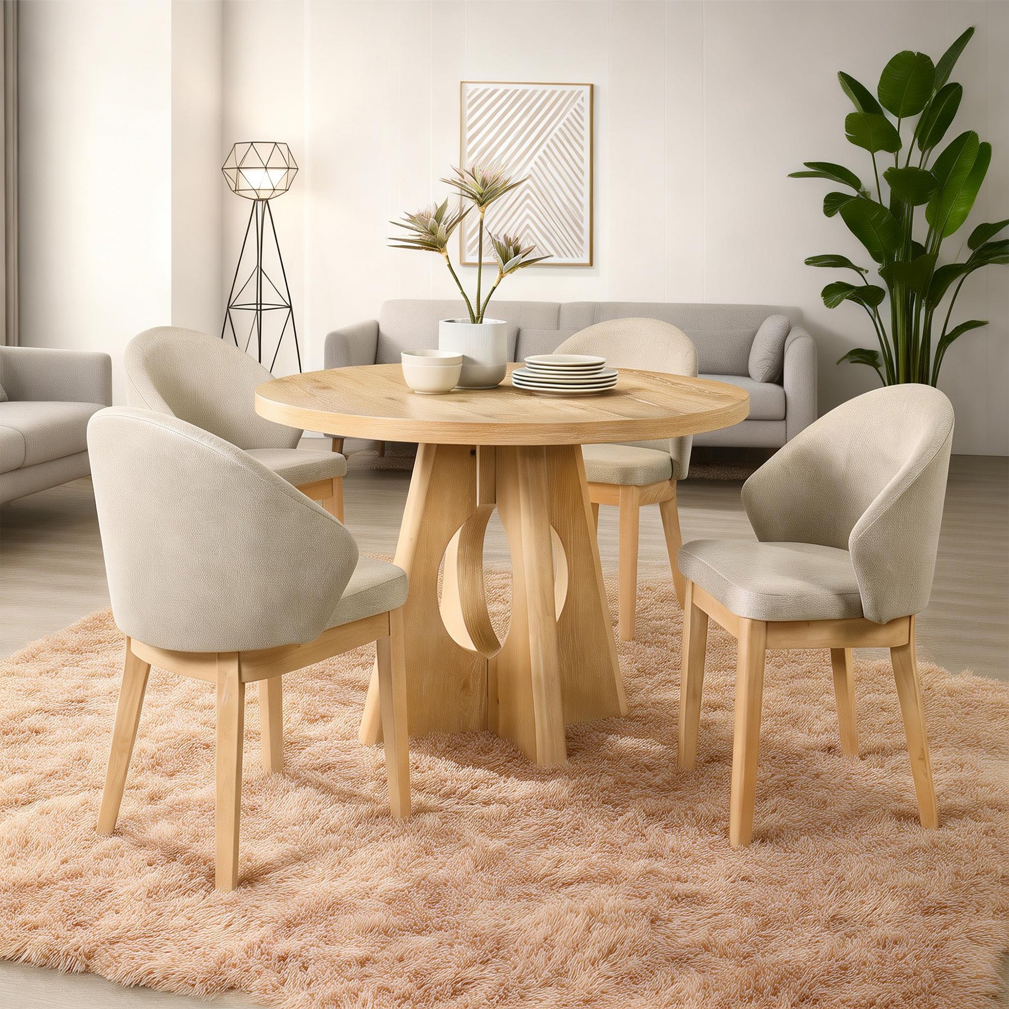 Ozark 5-Piece Oak Round Dining Table Set with 4 Side Chairs