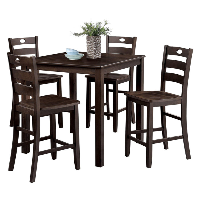 Juego de mesa de 5 piezas de madera maciza de caucho y chapa de madera de 36" de alto.