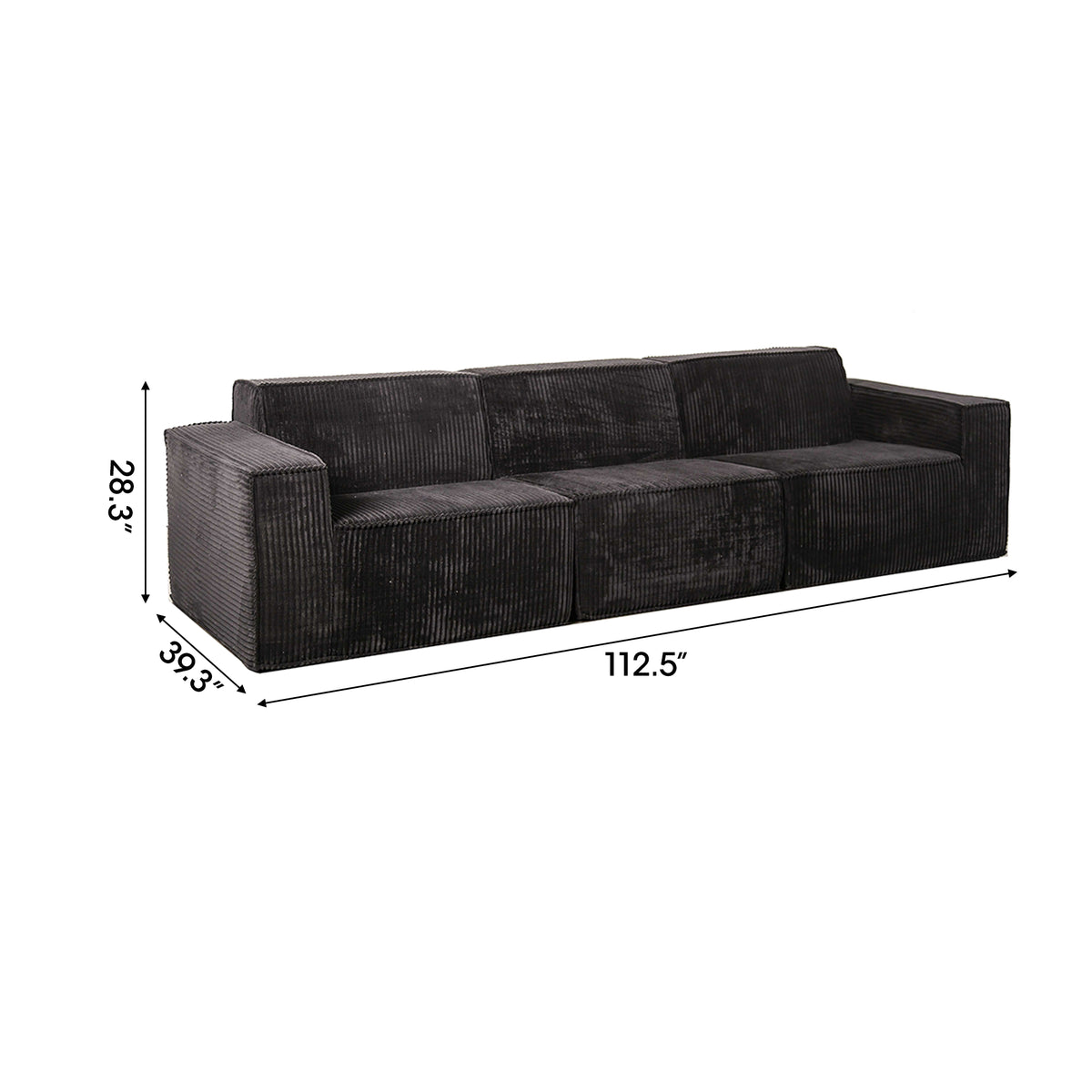 Black Corduroy Modular Compressed Sofa & Loveseat with Track Arms
