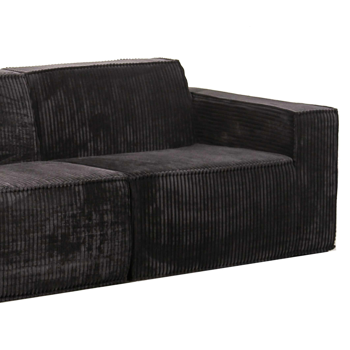 Black Corduroy Modular Compressed Sofa & Loveseat with Track Arms