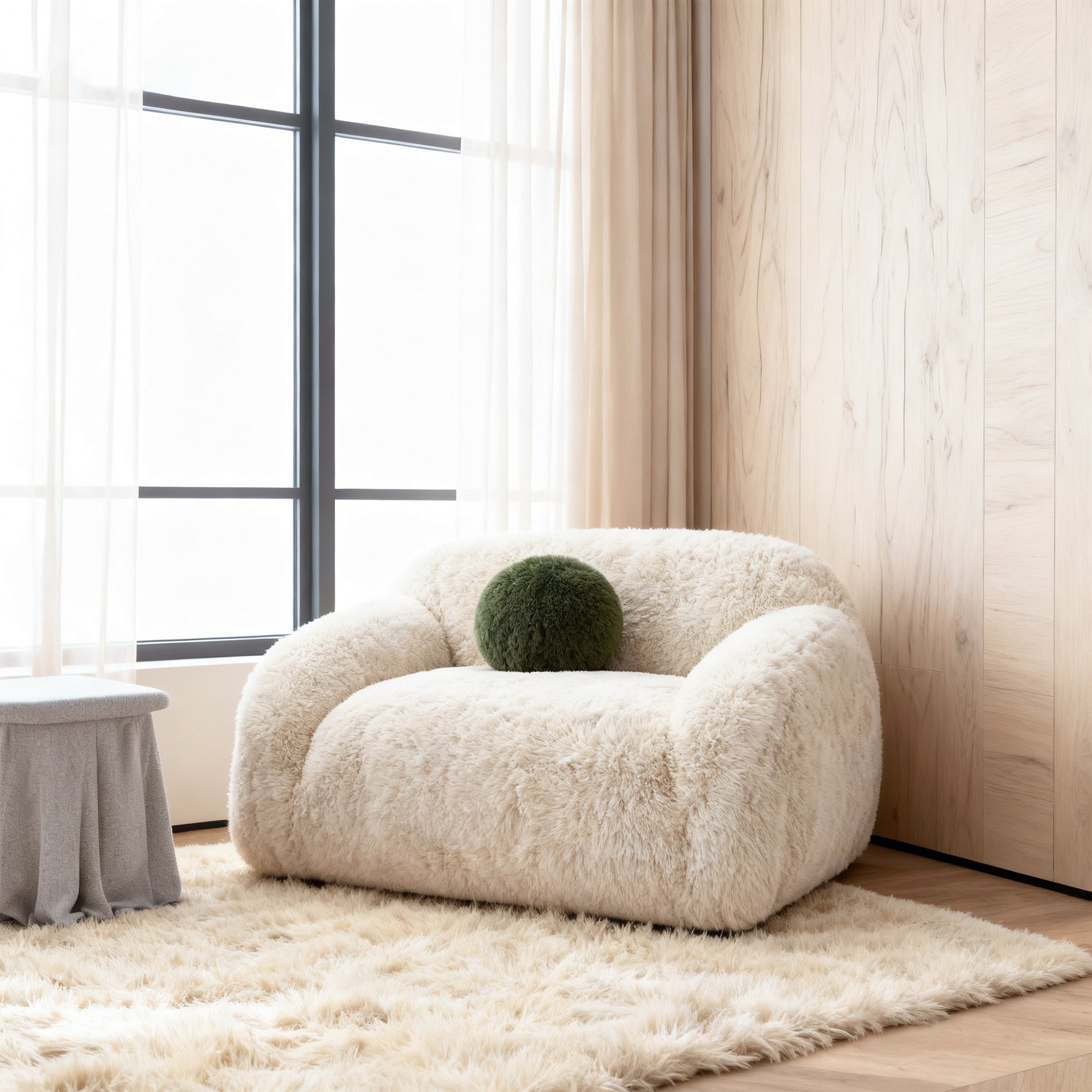 66 Inch Darwen Modern Faux Fur Loveseat with Ball Pillow