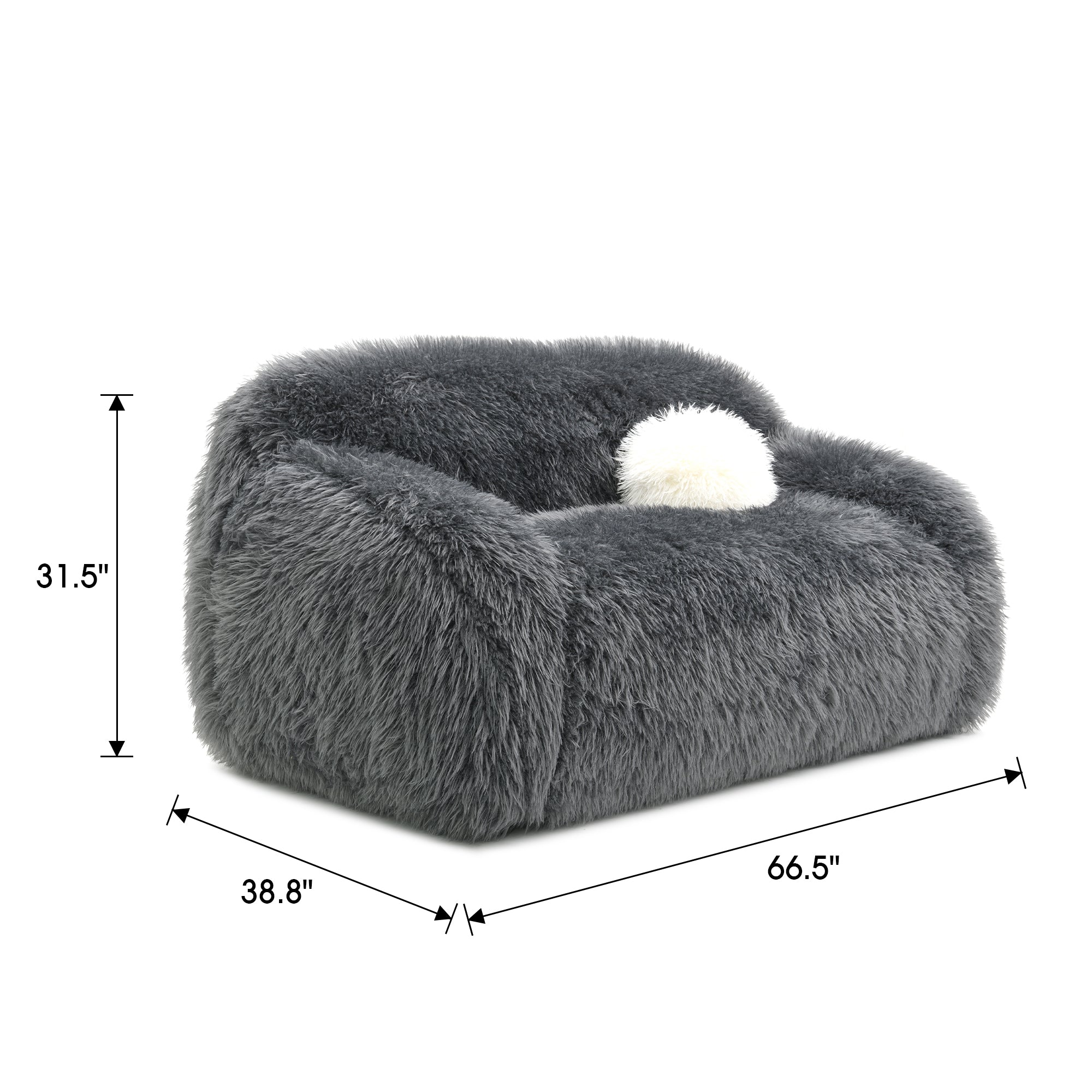 66 Inch Darwen Modern Faux Fur Loveseat with Ball Pillow