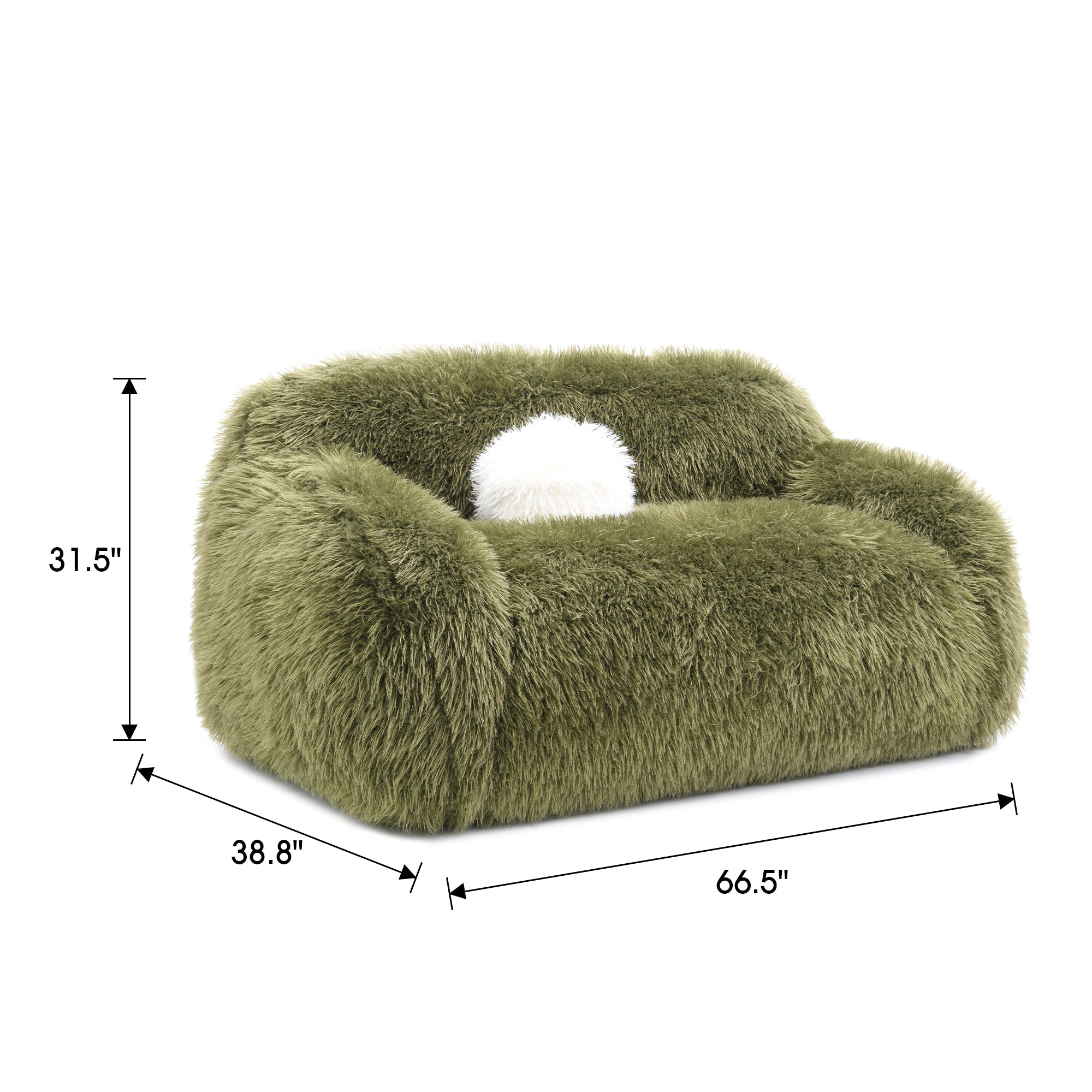 66 Inch Darwen Modern Faux Fur Loveseat with Ball Pillow
