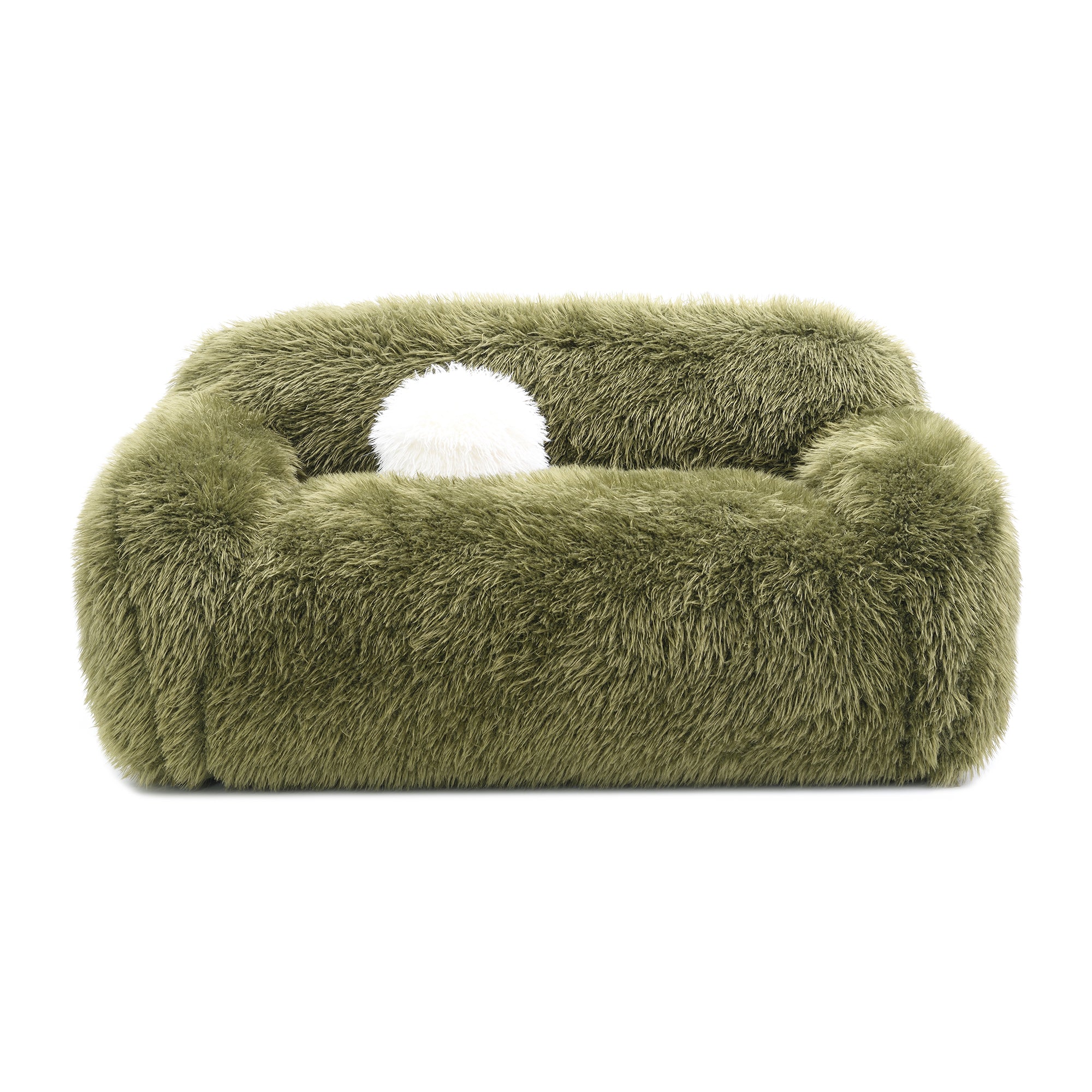 66 Inch Darwen Modern Faux Fur Loveseat with Ball Pillow