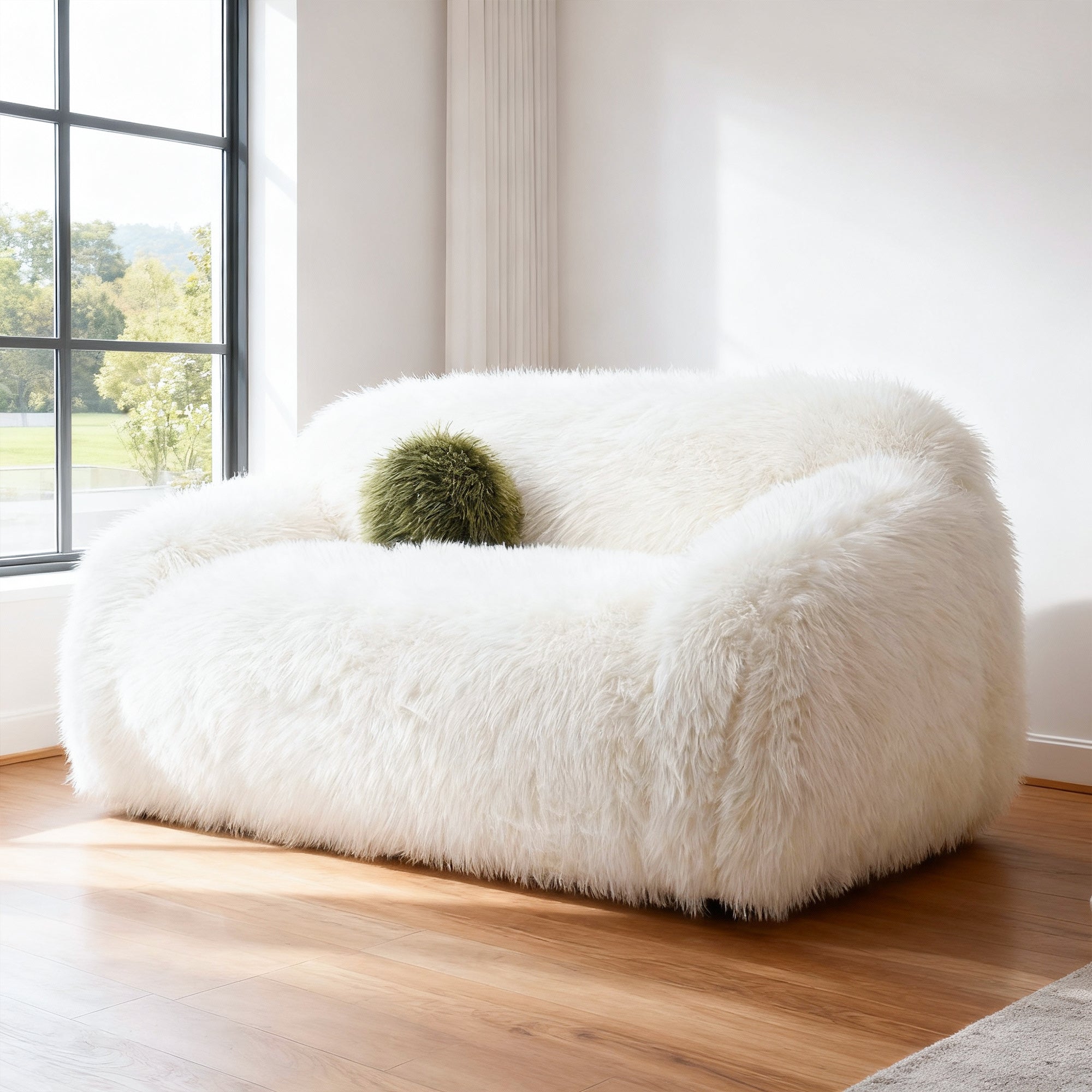 66 Inch Darwen Modern Faux Fur Loveseat with Ball Pillow