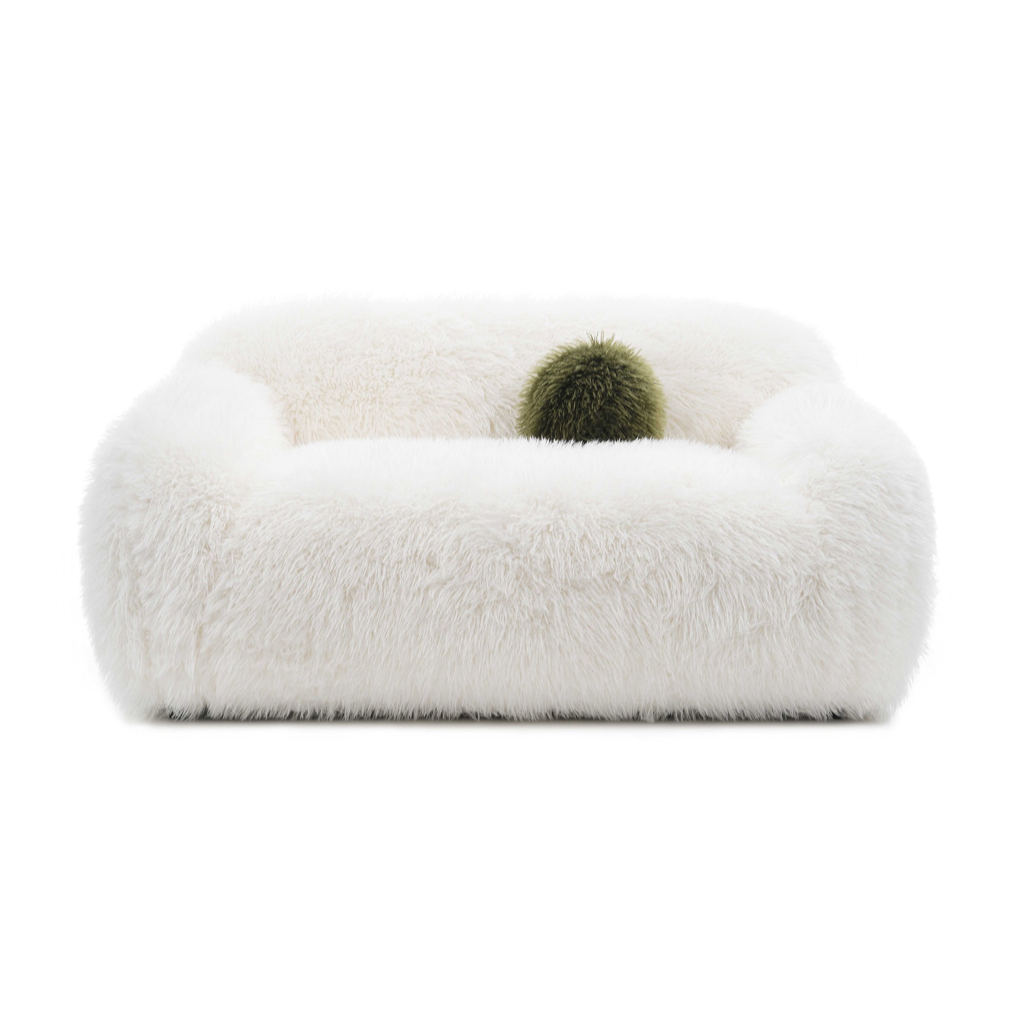 66 Inch Darwen Modern Faux Fur Loveseat with Ball Pillow