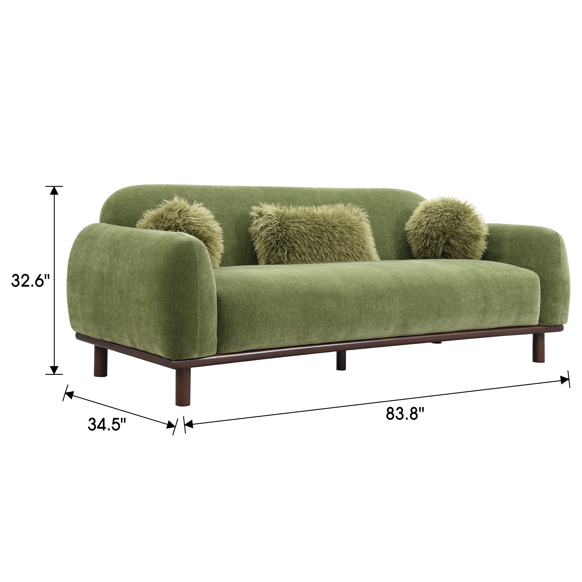 Mellone 84" Mid-Century Modern Chenille Sofa with 3 Pillows