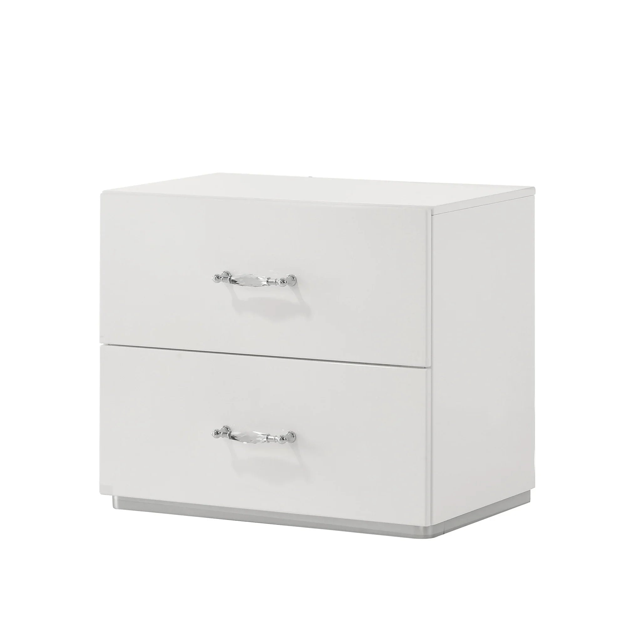 Stoholm Modern White Nightstand with 2-Drawer and Chrome Handles
