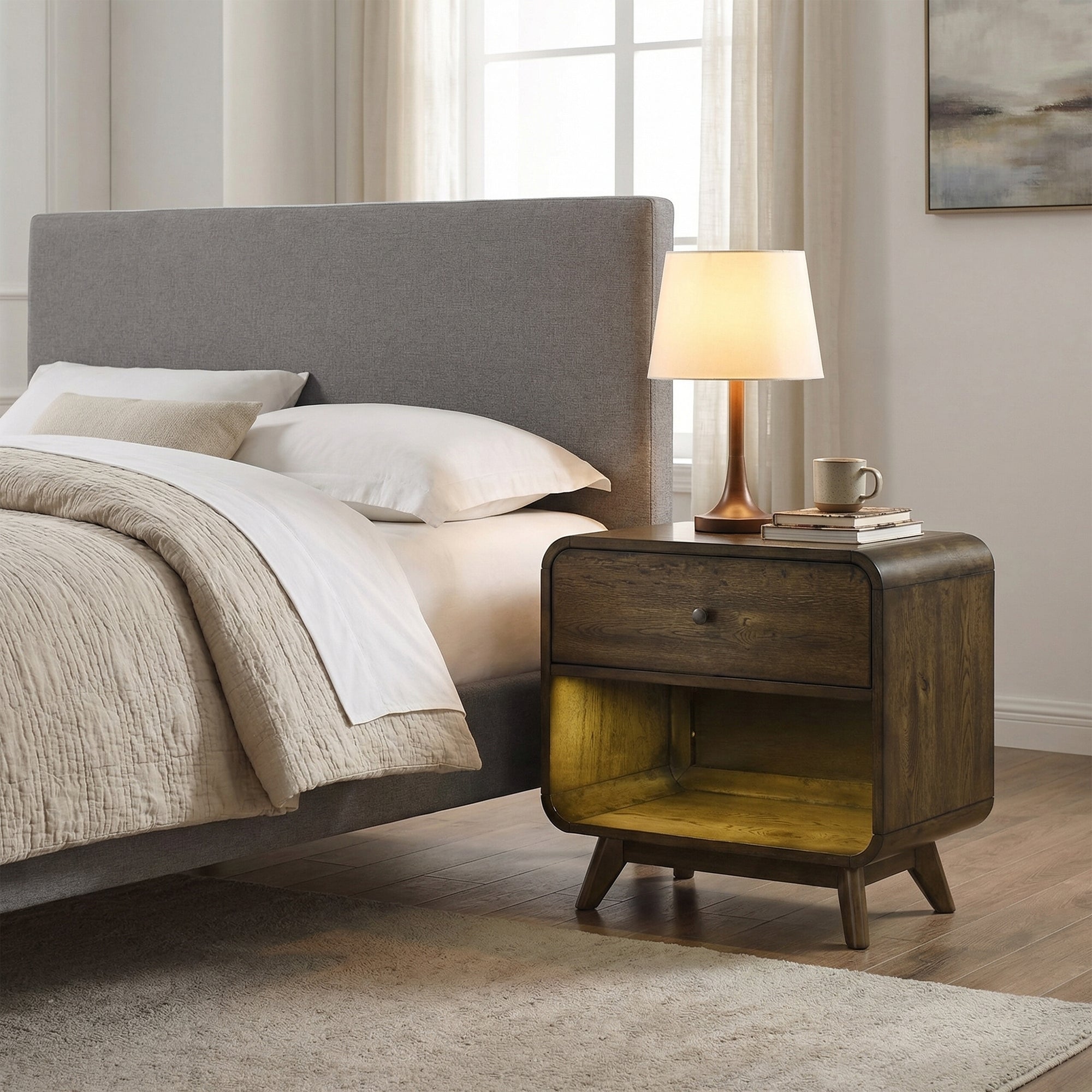 Mesa auxiliar de 40,6 cm en gris estilo granja con puerta estilo granero y estante abierto de Furniture of America