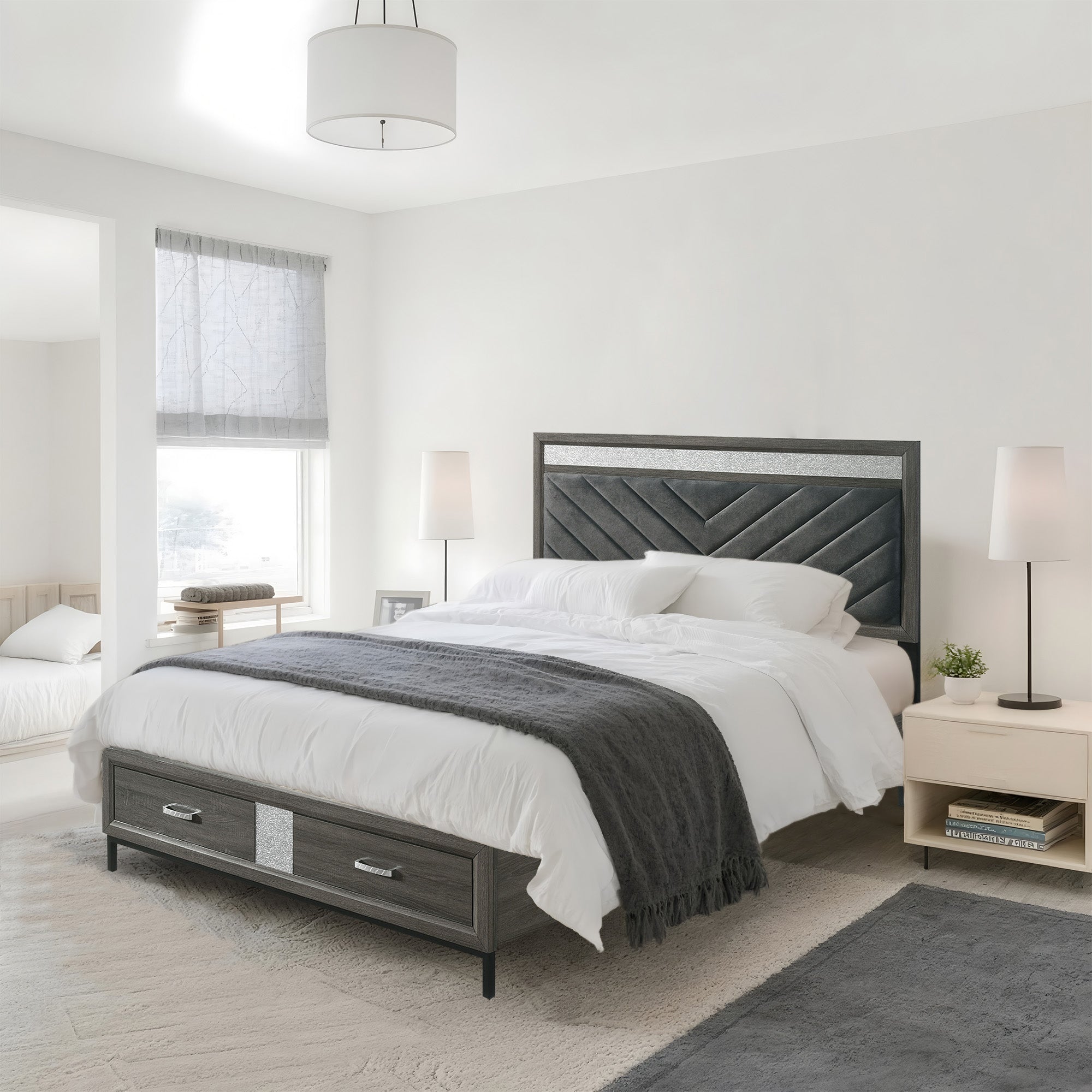 3-Piece Voleta Full & Queen & E.King Storage Platform Bedroom Set with Metal Leg