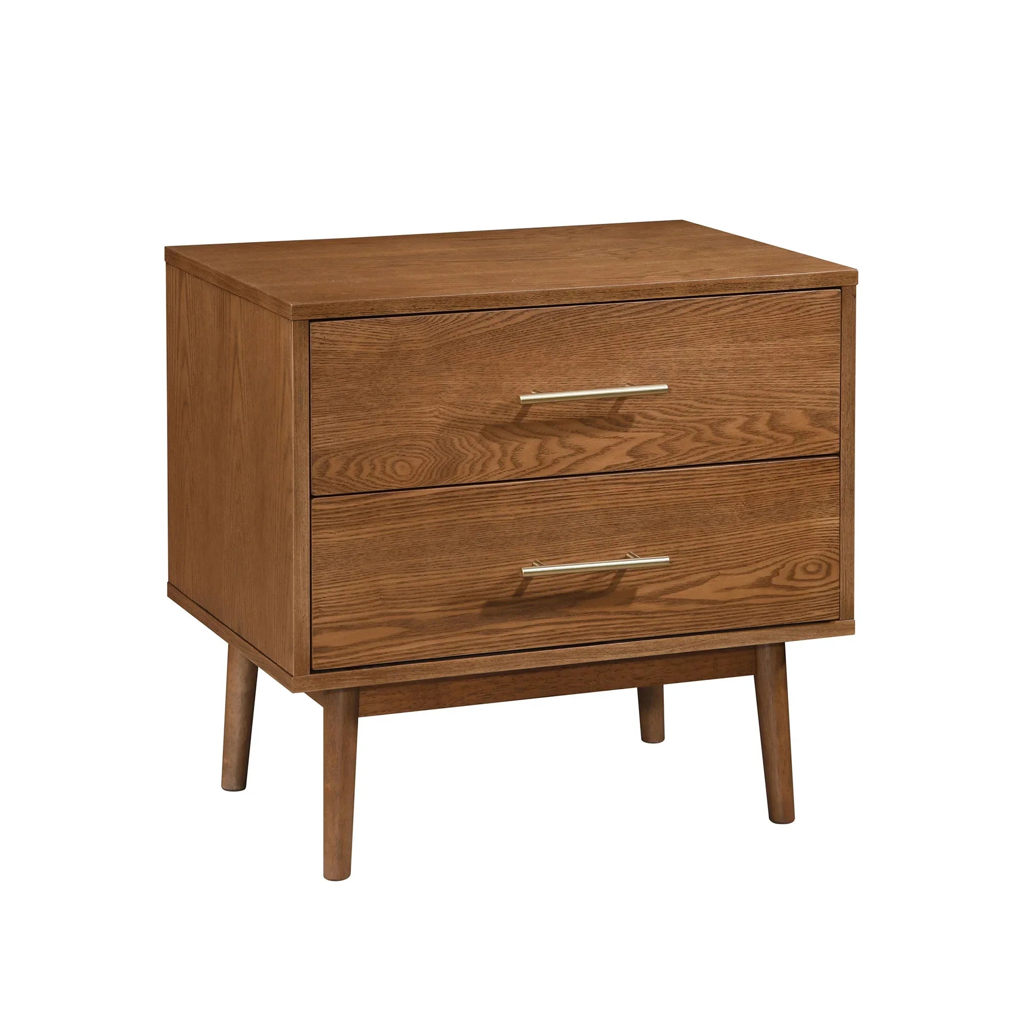 Tromso Mid-Century Modern 23" Walnut Nightstand with 2-Drawer and Round Tapered Legs