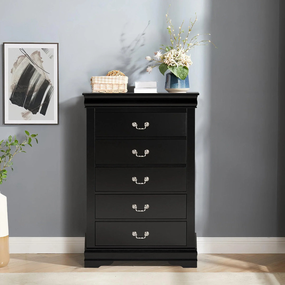 blue dress for baby girl Transitional 5-Drawer 31.5 in. Wide Chest of Drawers with Bracket Feet