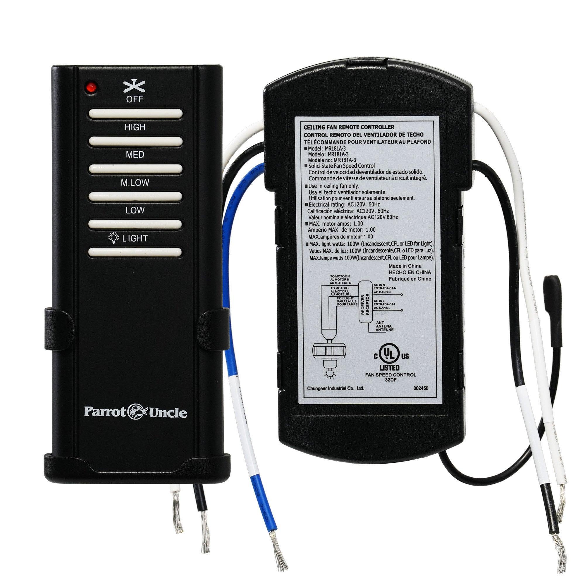Parrot Uncle Ceiling Fan Remote and Receiver Kit with Wall Holder GA009