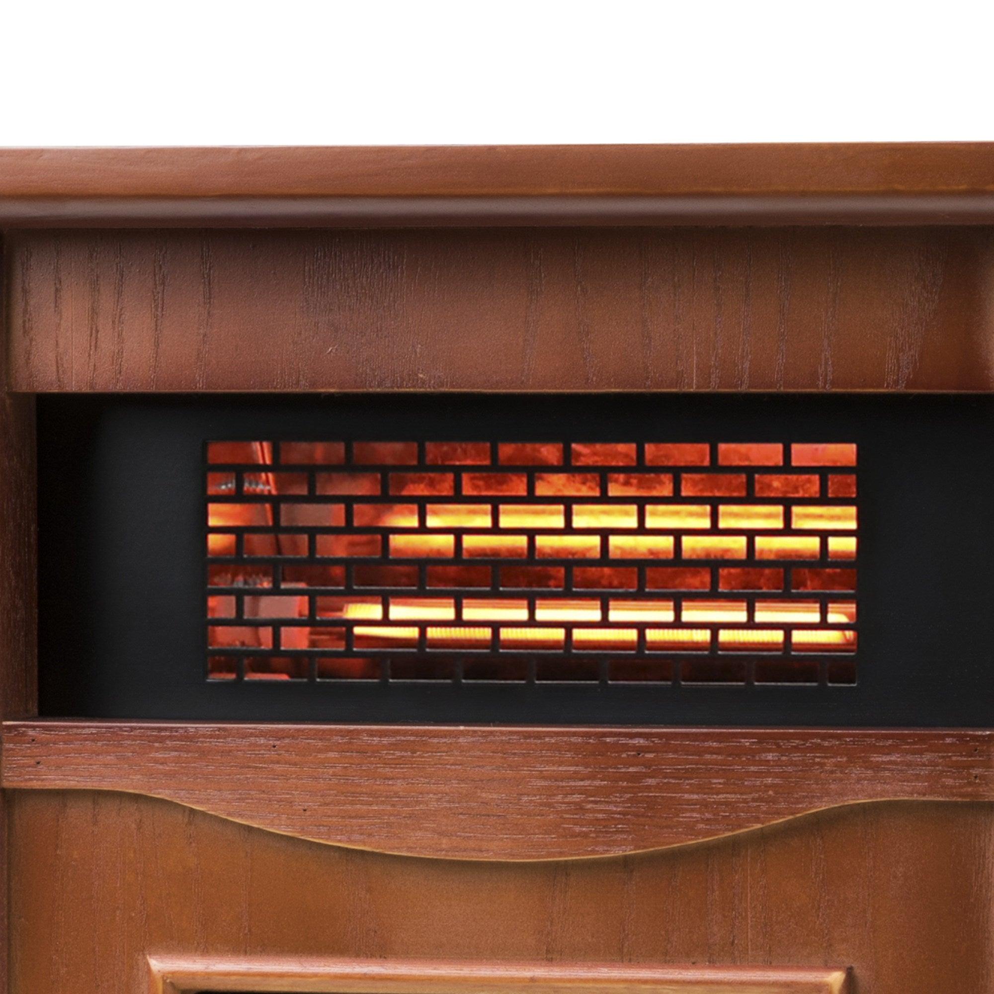Calentador de madera infrarrojo de cuarzo de 1500 vatios con gabinete eléctrico, pantalla digital LED, control remoto y temporizador.