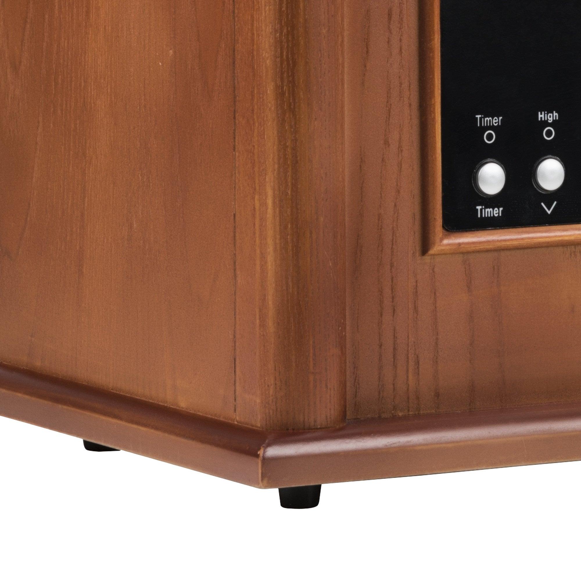 Calentador de madera infrarrojo de cuarzo de 1500 vatios con gabinete eléctrico, pantalla digital LED, control remoto y temporizador.