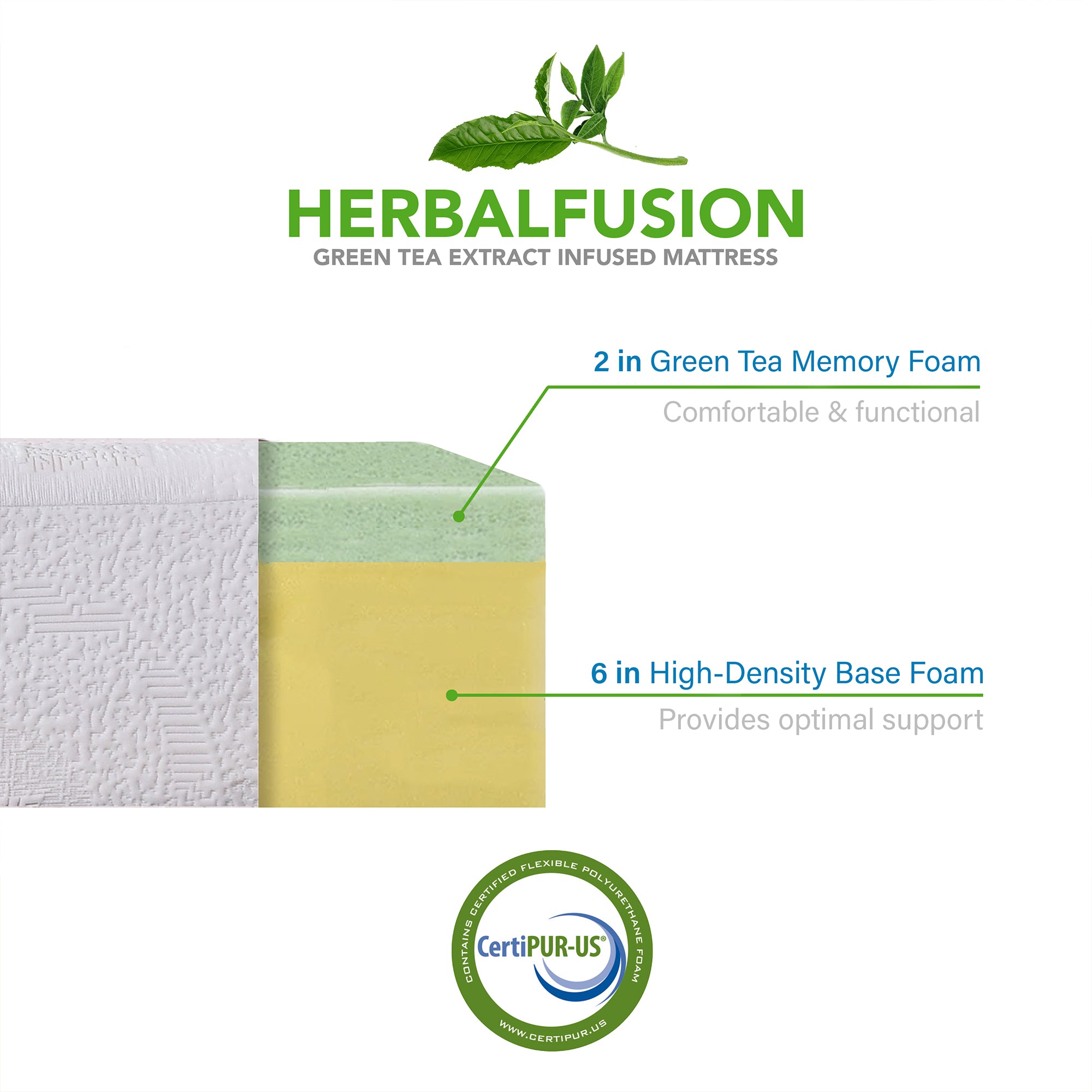 8 Inch Herbal Fusion Green Tea-Infused Polyester Memory Foam Queen Mattress