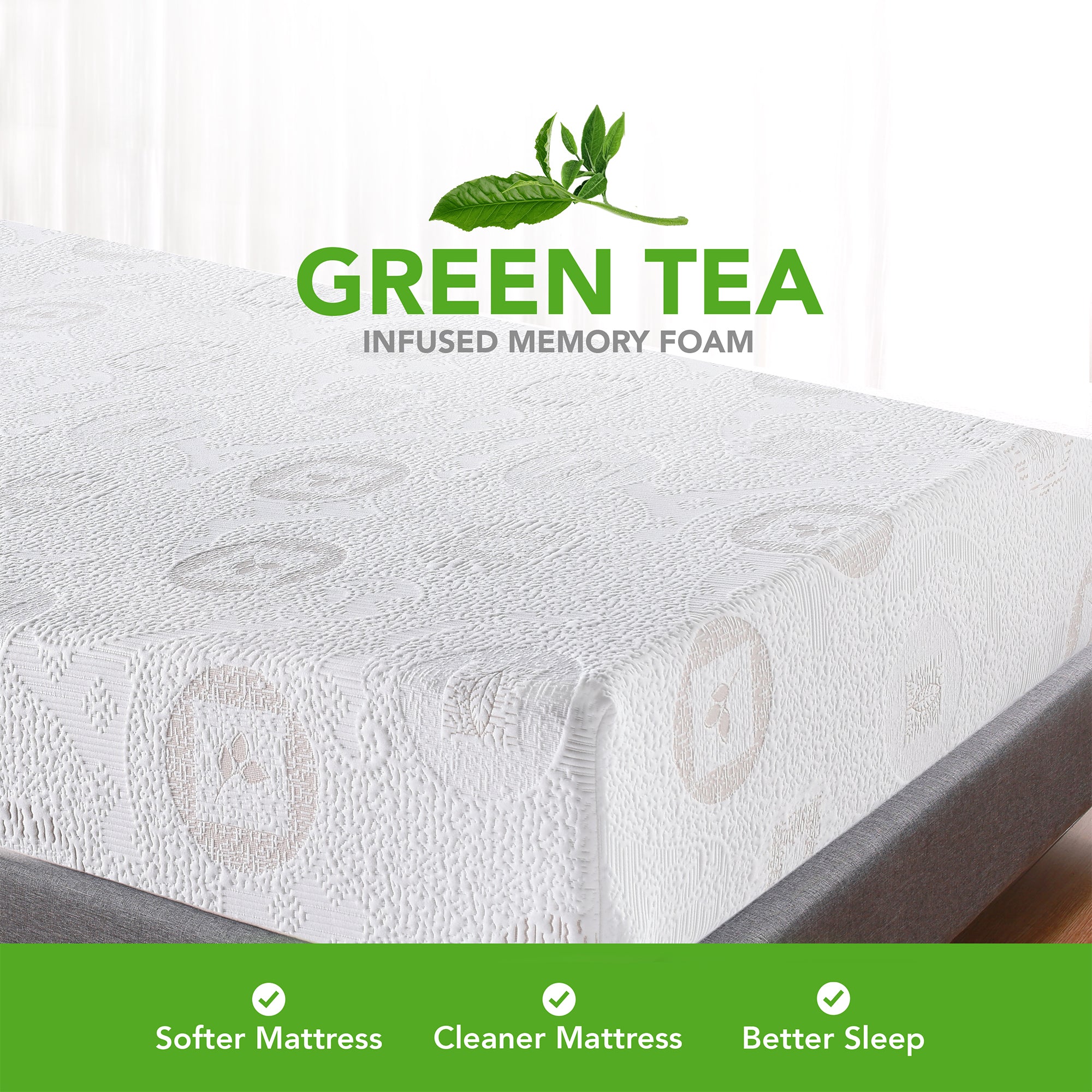 8 Inch Herbal Fusion Green Tea-Infused Polyester Memory Foam Queen Mattress