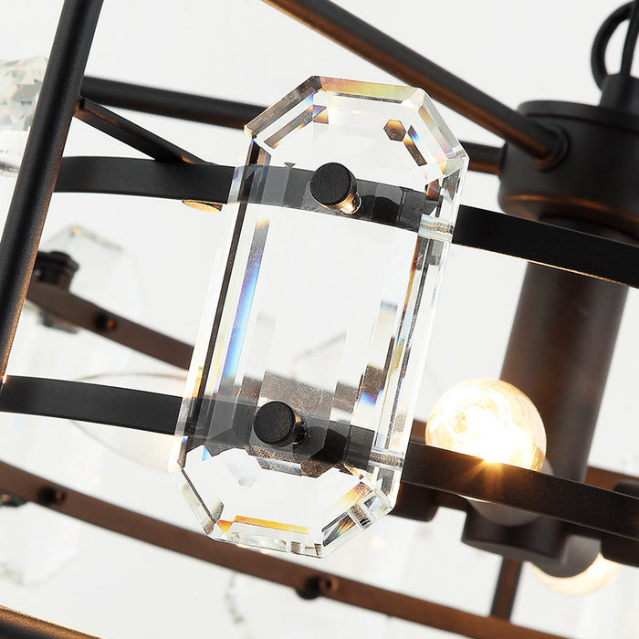 Lámpara colgante industrial de cristal dorado/negro de 4 luces