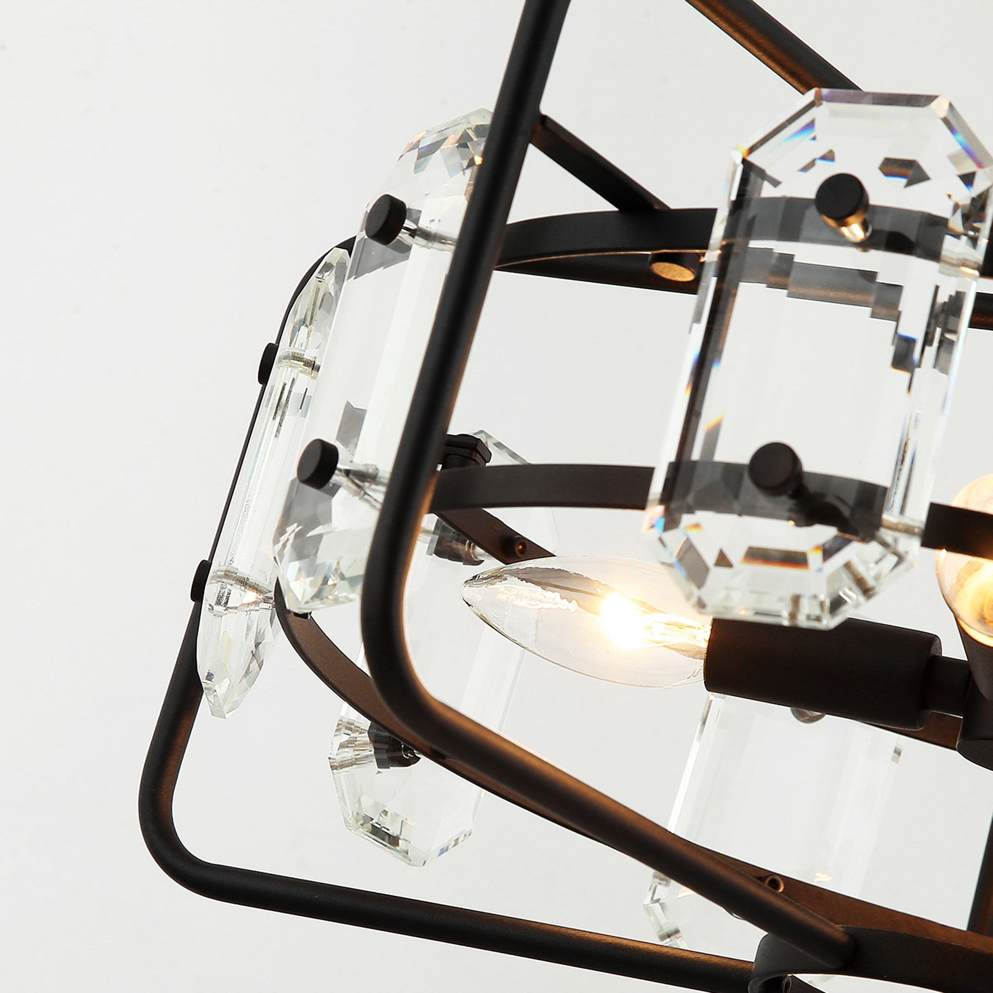 Lámpara colgante industrial de cristal dorado/negro de 4 luces