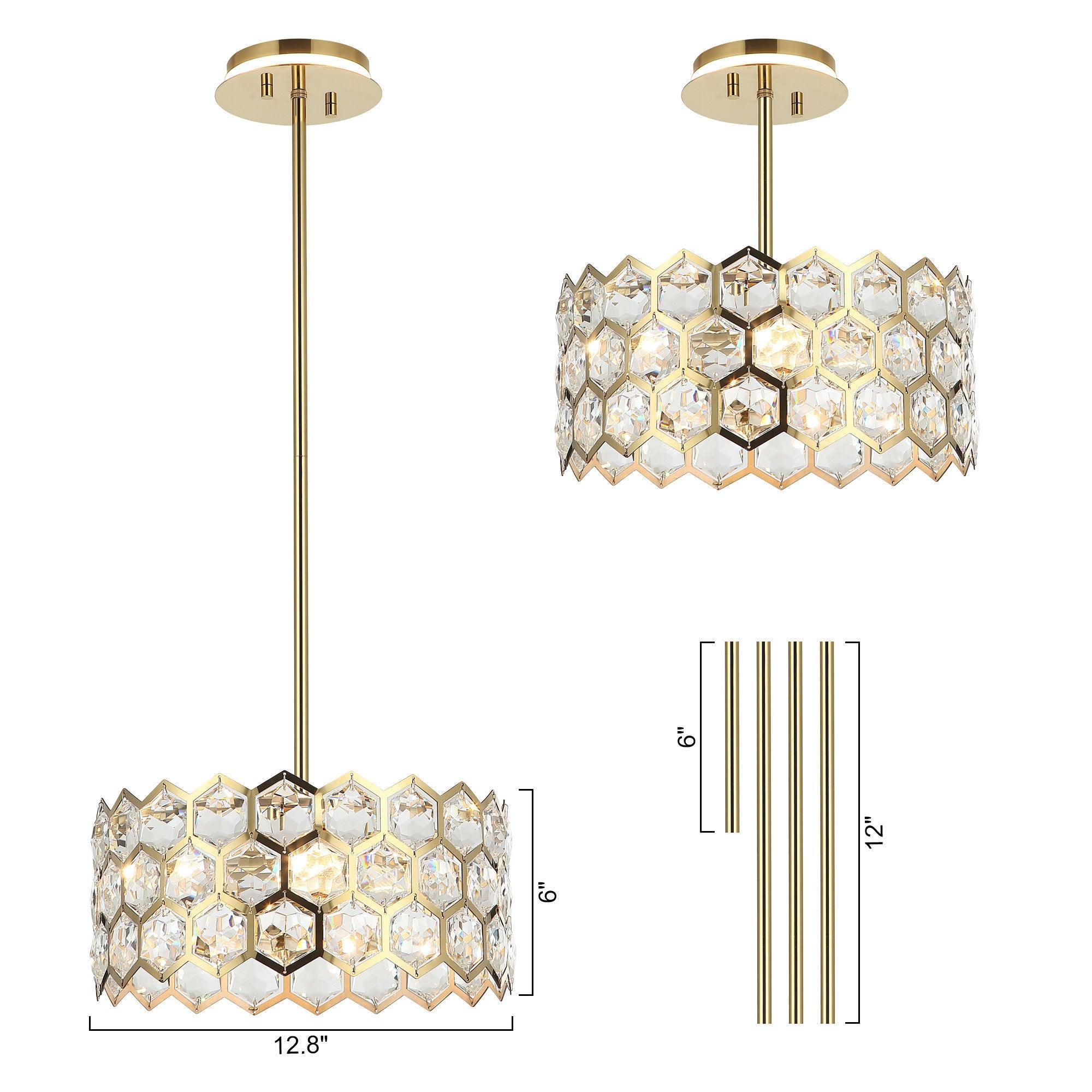 Lámpara colgante moderna dorada de 3 luces de 13 pulgadas para sala de estar