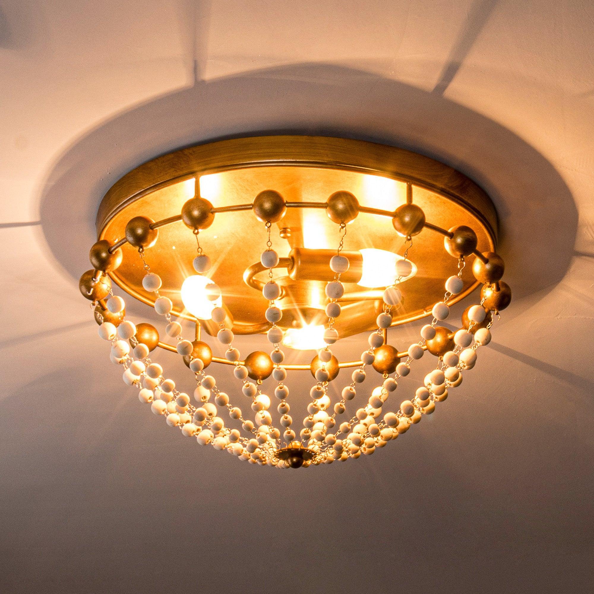 3-Light Golden Bohemian LED Modern Flush Mount Lighting