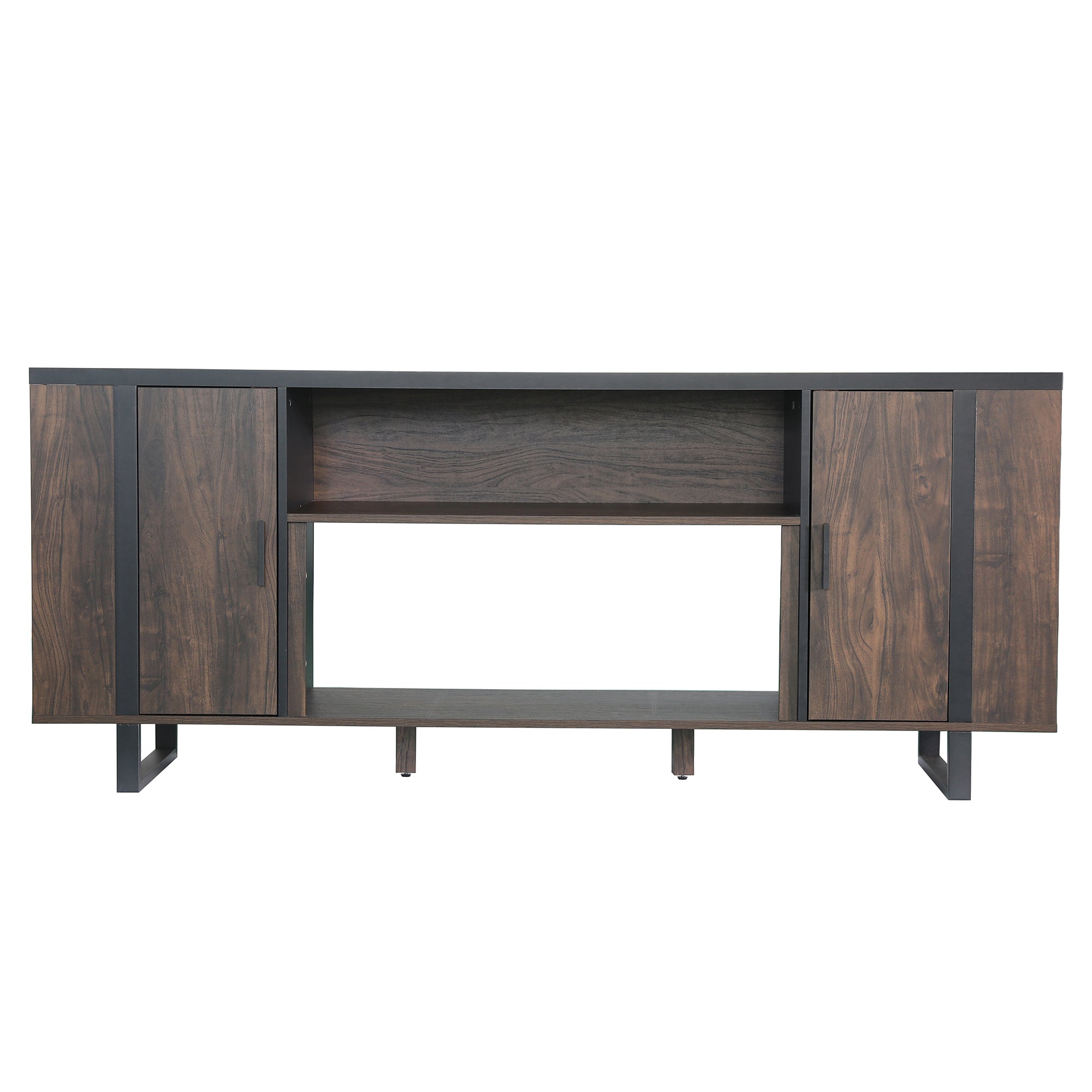 72 Inch Both Sides Open Shelves TV Stand with 36 Inch Electric Fireplace for Living Room
