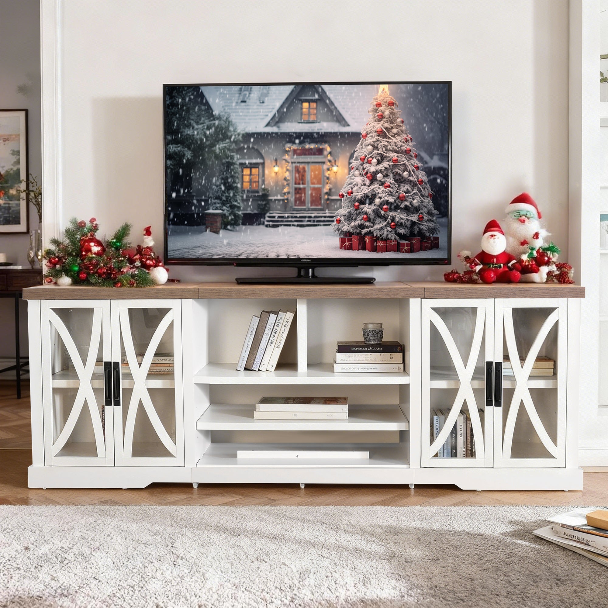 93 Inch TV Stand Storage Cabinets with 36 Inch Electric Fireplace for Living Room