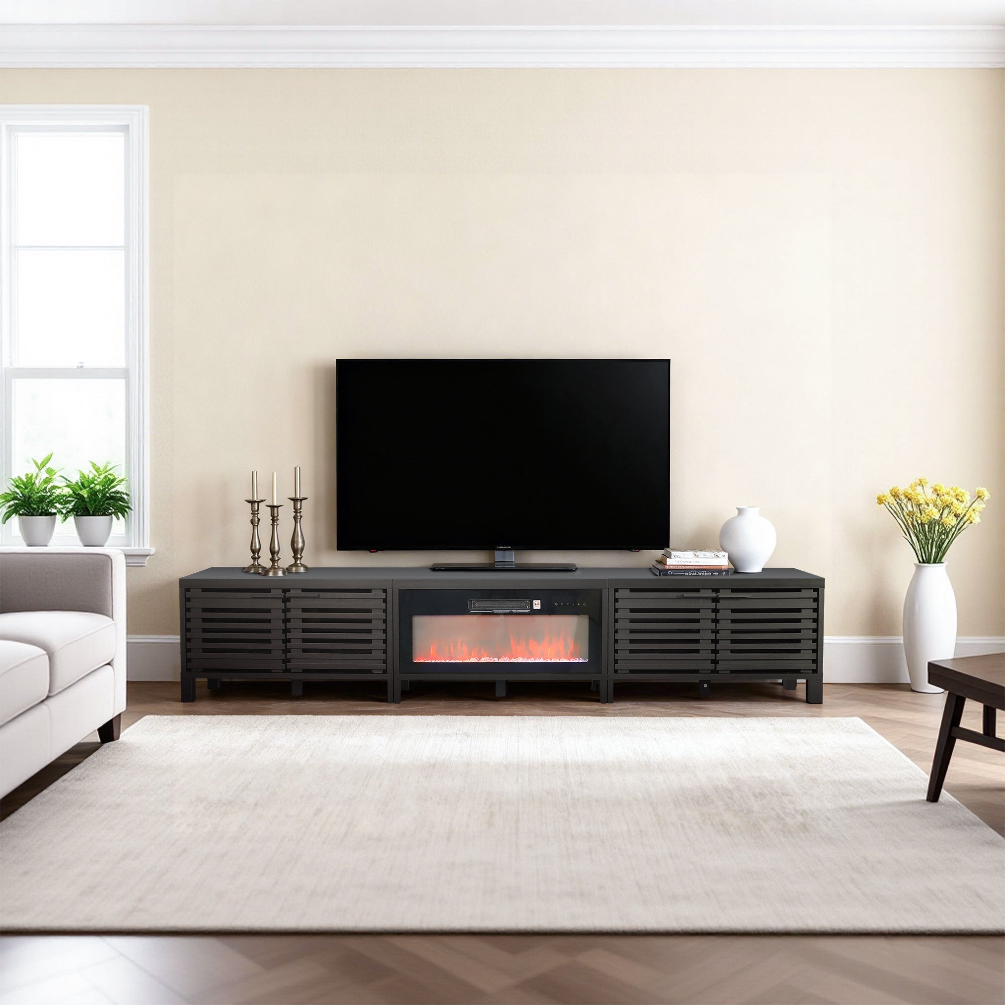 115 Inch Electric Fireplace TV Stand with 36 Inch Electric Fireplace For Living Room