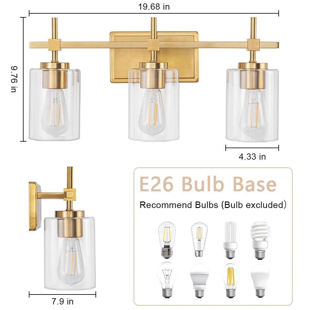 Jasper Modern Clear Glass 3-Light Bathroom Vanity Light