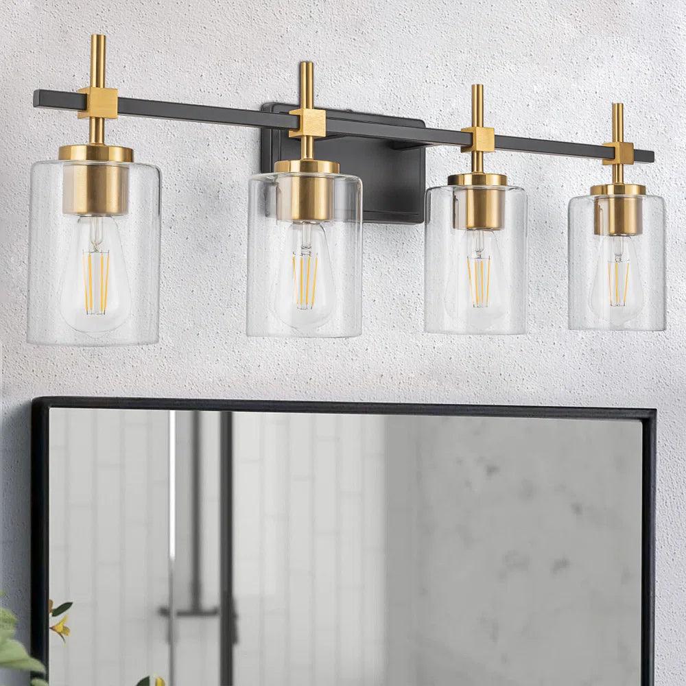 Jasper Black & Gold Clear Glass 4-Light Bathroom Vanity Light
