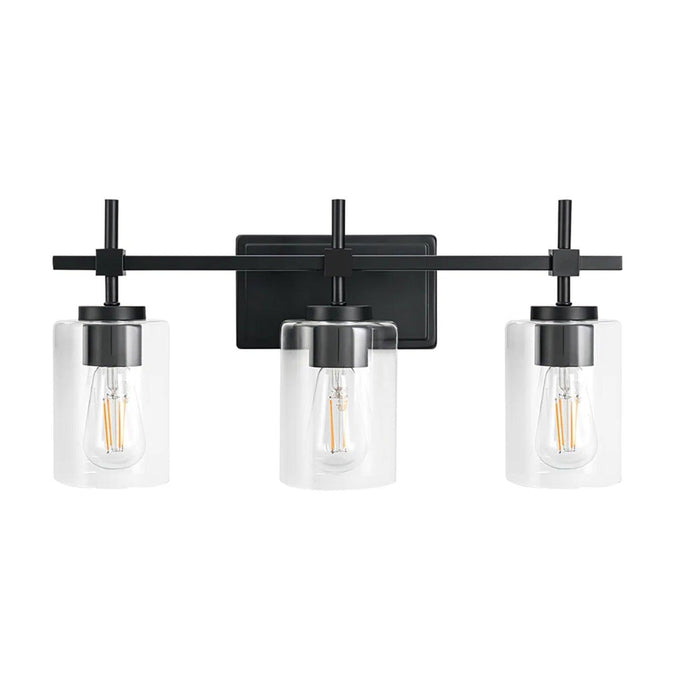 Jasper 3-Light Modern Clear Glass Bathroom Vanity Light, Black & Nickel