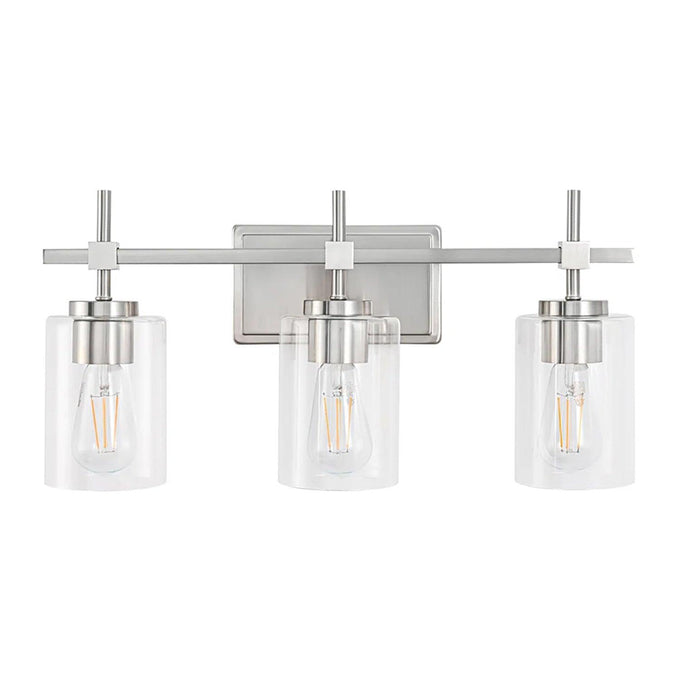 Jasper 3-Light Modern Clear Glass Bathroom Vanity Light, Black & Nickel